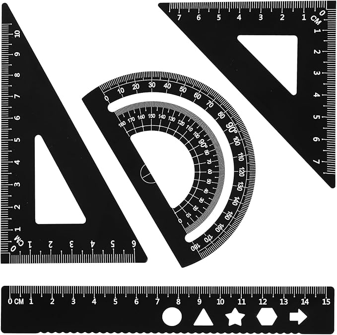 4 Pcs Triangular Ruler Set Metal Geometry Set Aluminum Alloy Ruler Math Drafting Rulers Kit- Aluminum Triangle Rulers Geometric Protractor for School Student Teacher Architects Engineers