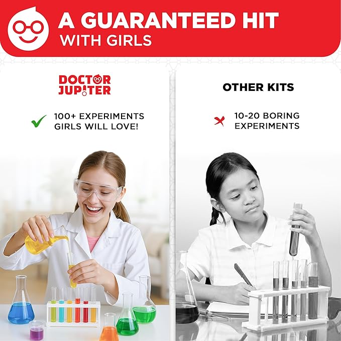 Doctor Jupiter Girls' Science Kit for Kids Ages 8-10-12-14 for 8,9,10+ Year Old Girls | Chemistry Set, STEM Toy Kit with 135+ Experiments | Learning & Educational Projects