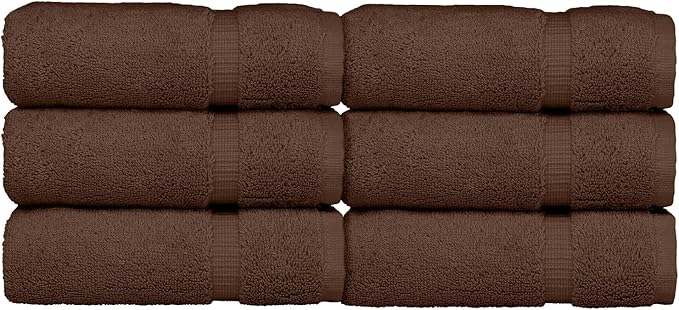 Luxury Hotel & Spa Quality, Quick Dry 100% Turkish Cotton 700 GSM, Eco Friendly Towel, for Bathroom, Gymand Kitchen Dobby Border Soft Hand Towel Set 16 X 30, Cocoa, Hand Towels - Set of 6