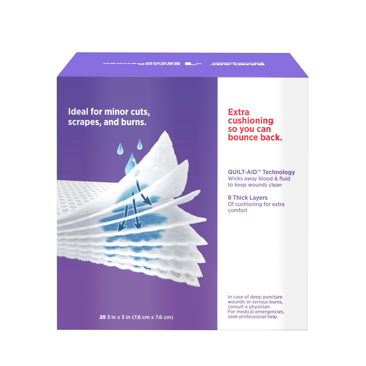 BAND-AID Brand Cushion Care Sterile Gauze Pads for Protection of Minor Cut, Scrapes & Burns, Non-Adhesive & Wound Care Dressing Pads, Medium Size, 3 inches x 3 inches, 25 ct