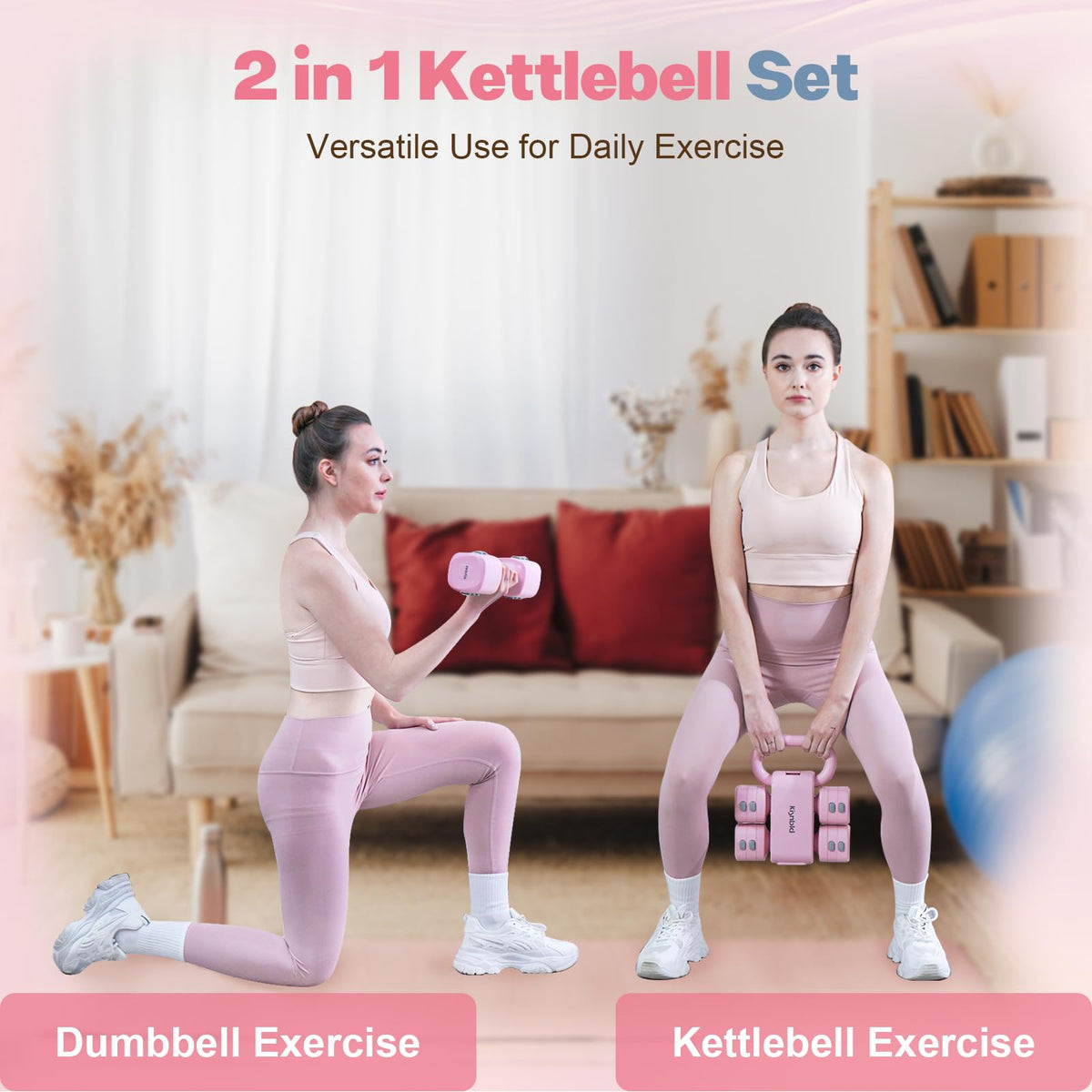 kisnbld Adjustable Dumbbell Set, 2-in-1 Dumbbells & Kettlebell,Hand Weights