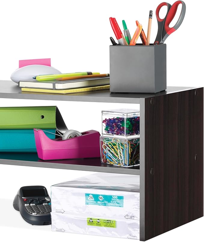 Whitmor Stackable 31" Extra Wide 2-Shelf Storage Organizer, Espresso，2 Pack