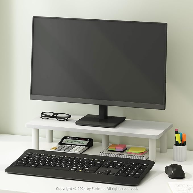 Furinno TURN-N-TUBE Monitor Stand Riser, Rectangle Monitor Riser, Laptop Stand for Desk, Office Desk Accessories, Desk Organizers and Accessories, Toolless Assembly, For Study Room, Dorm, White