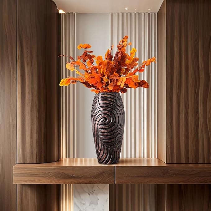 Vintage Home Decor Vase, Brown Resin Vase for Home Decor, Bedroom, Dining Table, Living Room Decor, Bookshelf Decor, Mantel, 15.7 inch