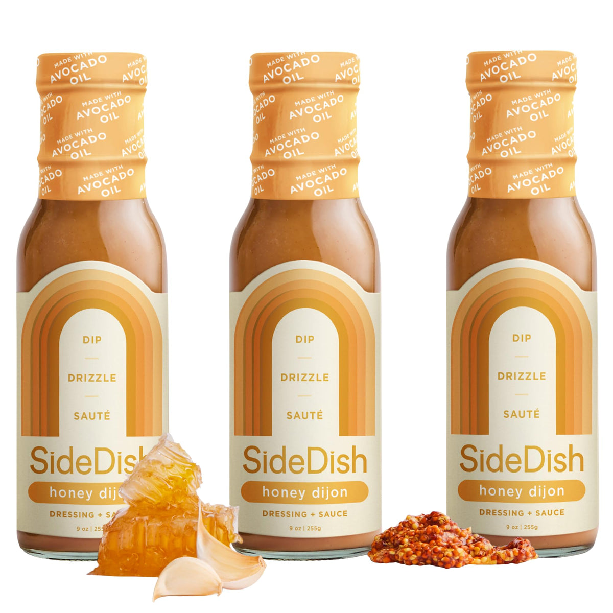 SideDish Miso Caesar Dressing (Pack of 3) – Seed Oil Free Salad Dressing Made w/Avocado Oil – Refined Sugar Free, Dairy & Gluten Free Dip & Marinade – Paleo Honey Mustard Dressing for Dips, Sauces