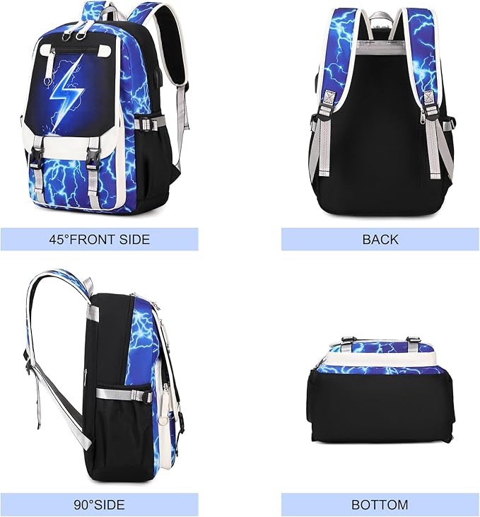 Bevalsa Backpack for Boys, Backpack with Lunch Box & Pen Case, School Bags for Kids, Bookbag for Boys Children Teens Backpacks for Elementary Middle School Student with USB Charging Port