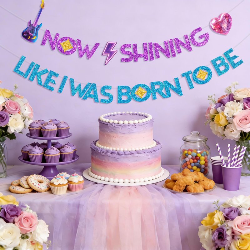 Hunters Birthday Decorations Banner - Now Shining Like I Was Born to Be Glitter Bunting, Kpop Demon Theme Party Decorations for Fans, Party Supplies with Ribbon & Needle