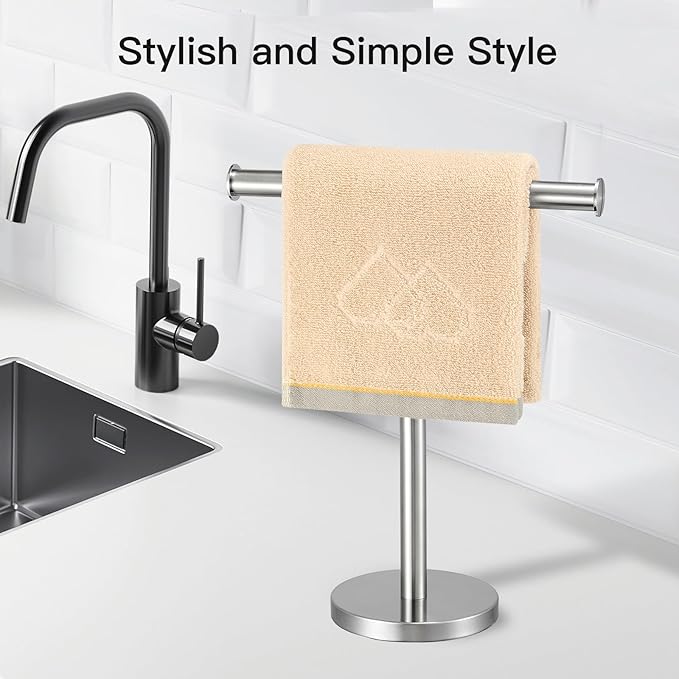 T-Shape Bath Hand Towel Holder Standing, SUS304 Stainless Steel Matte Black T-Shape Towel Bar Rack Stand with Heavy Base, Tower Bar for Bathroom Kitchen & Countertop, 2 Pack