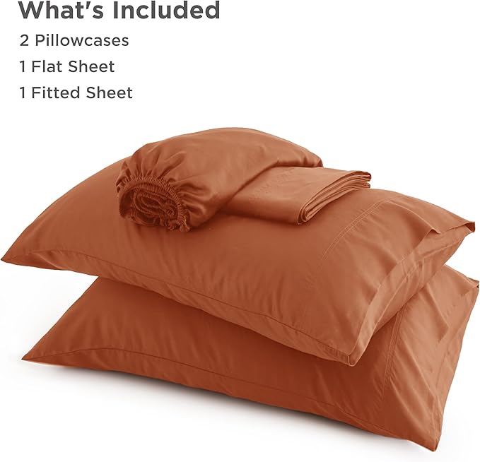 Bedsure California King Sheet Sets, Cooling Sheets, Rayon Derived from Bamboo, Breathable & Soft, Deep Pocket Up to 16 Inches, Hotel Luxury Silky Bedding for Hot Sleepers, Burnt Orange