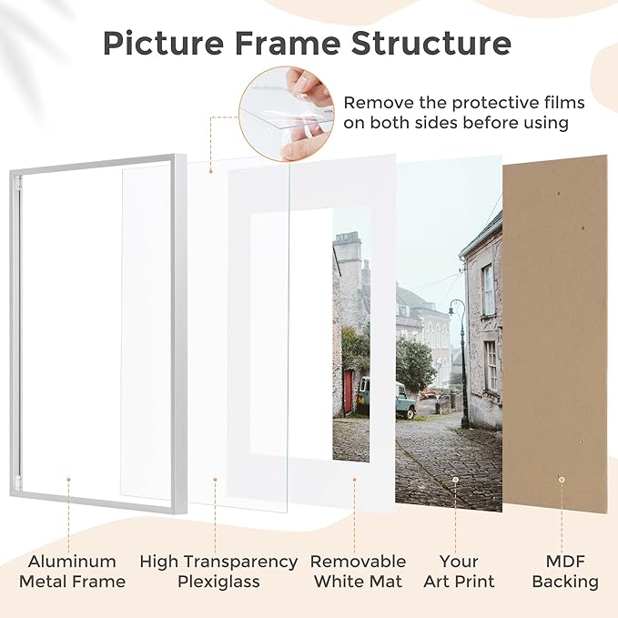 11x14 Picture Frame -11x14 Metal Picture Frame With Mat For 8x10 | 14x11 Frame Aluminum | Plexiglass And Hanging Hardware Included | 11 by 14 Poster Frame, Set of 3, Silver