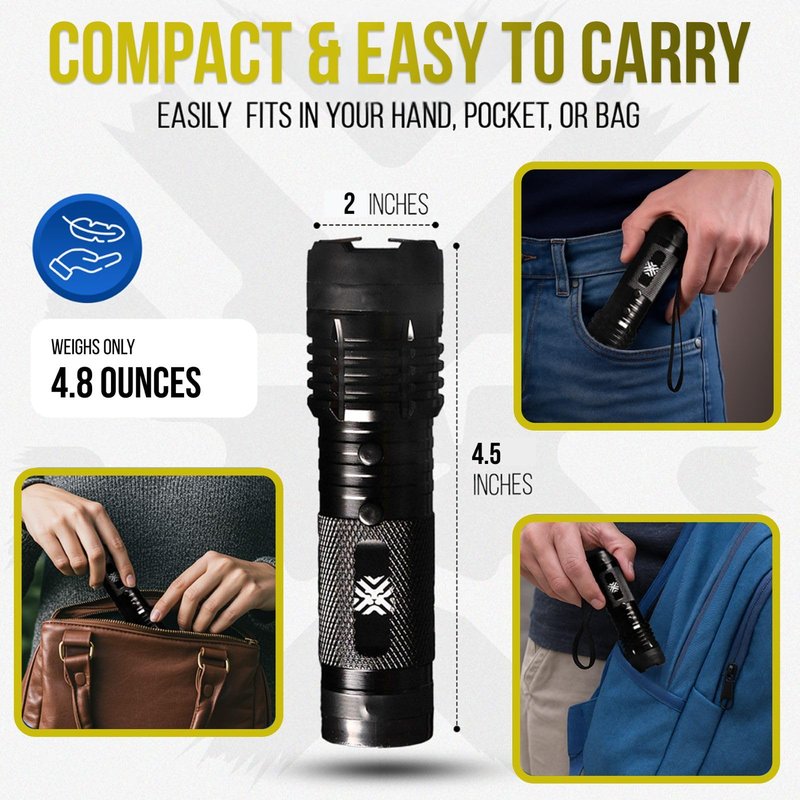 Pain Safari Shockwave Mini Stun Gun Flashlight | Stun Gun for Women and Men Self Defense | 15,000V | 200-Lumen LED Emergency Flashlight | No License Needed | USB-C Rechargeable Stun Gun Flashlight