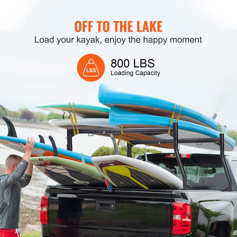 VEVOR Extendable Steel Truck Ladder Rack - 800 lbs Capacity, 46-71 inch, Non-Drilling for Kayak, Surfboard, Lumber, Ladder