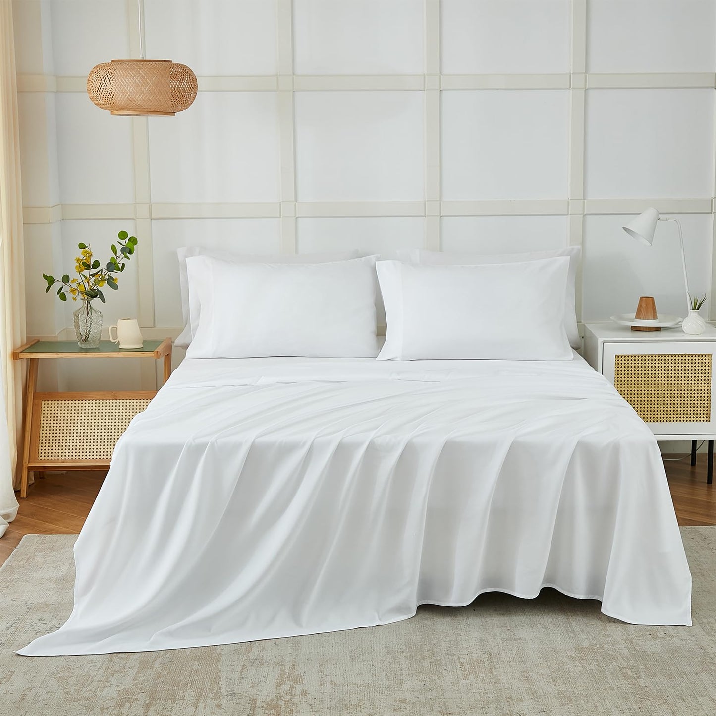 ILAVANDE White King Sheets Set 6 Piece,Hotel Luxury Super Soft 1800 Series Microfiber Bed Sheets King Set-Wrinkle & Fade Resistant-14 Deep Pockets Sheets for King Size Bed(King,White)
