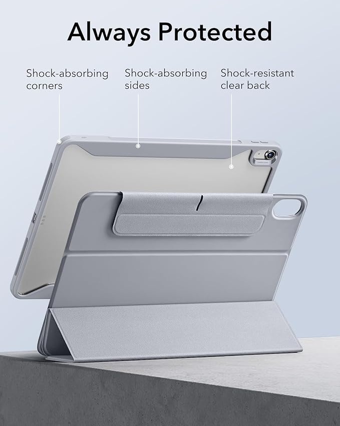 ESR for iPad Air 13 Inch Case M4/M3/M2 (2026/2025/2024) with Pencil Holder, Removable Magnetic Cover, Vertical Stand, Fully Supports Pencil Pro and Pencil(USB-C), Rebound 360 Series, Grey