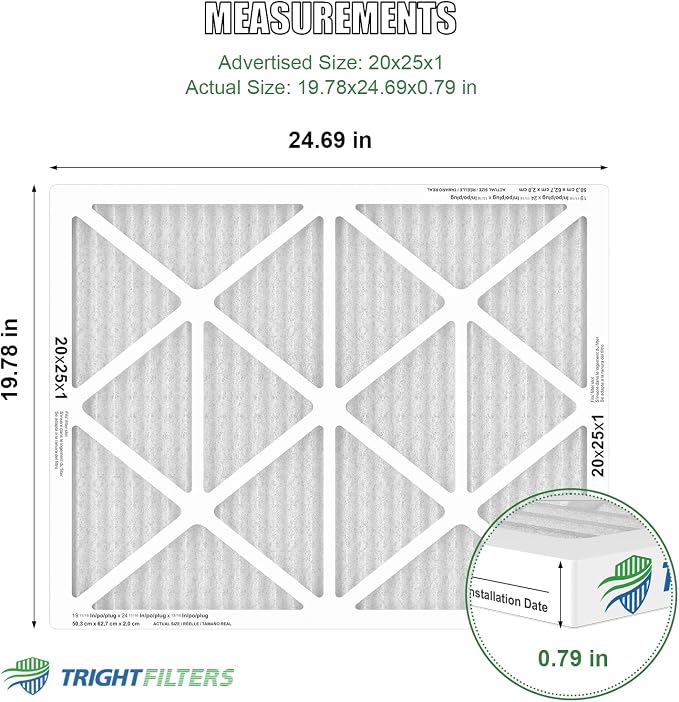 20x25x1 Air Filter 4 Pack, MERV 8 Pleated Dust Defense Air Filters Replacement