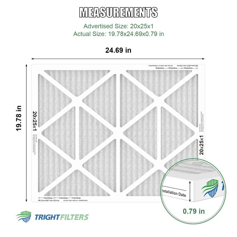 TRIGHTFILTERS 20x25x1 Air Filter 6 Pack, Durable MERV 8 Pleated Home HVAC AC Furnace Filters, Lightweight Compact Air Conditioner Filter Replacement