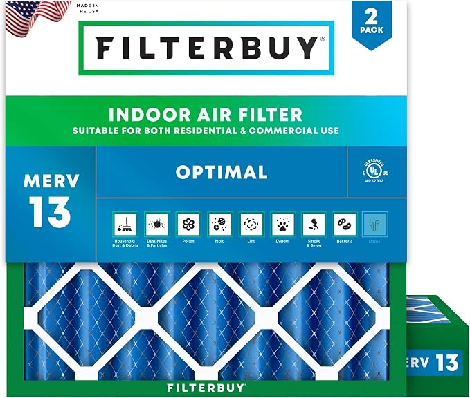 Filterbuy 25x25x4 Air Filter MERV 13 Optimal Smoke & Allergy Defense,
