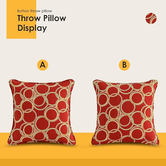 Outdoor Decorative Pillows Pack of 4, 18" x 18" Outdoor Pillow Set for Couch Bed Throw Patio Sofa, Circle Red