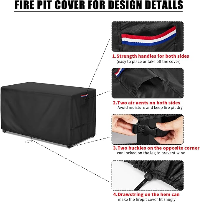 Youlvy Fire Pit Cover Rectangular 44 Inch - Waterproof Outdoor Fire Table Cover Rectangle Heavy Duty, 600D Patio Propane Gas Firepit Cover Rectangular Tear Weather Resistant - 44 x 28 x 25 Inch