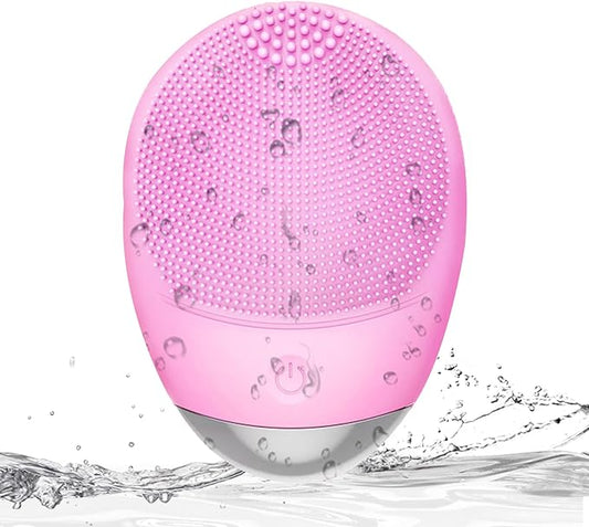 Facial Cleansing Brush, 3-in-1 Electric Soft Silicone Waterproof Face Scrubber, USB Rechargeable IPX7 Waterproof Sonic Vibrating Face Brush for Deep Cleansing, Gentle Exfoliating and Massaging