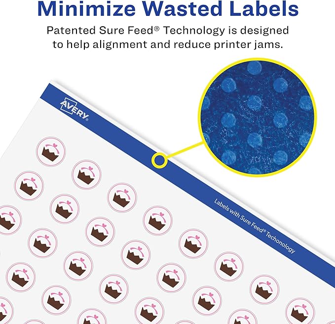 Avery Printable Round Labels with Sure Feed, 3/4" Diameter, Matte White, 800 Customizable Labels (4221)