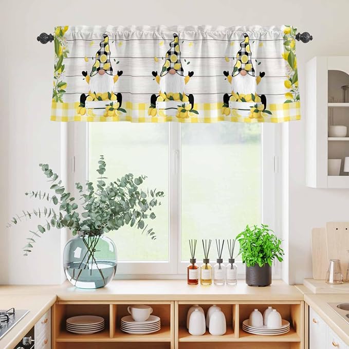 Lemon Gnomes Kitchen Curtains Set 3 Piece