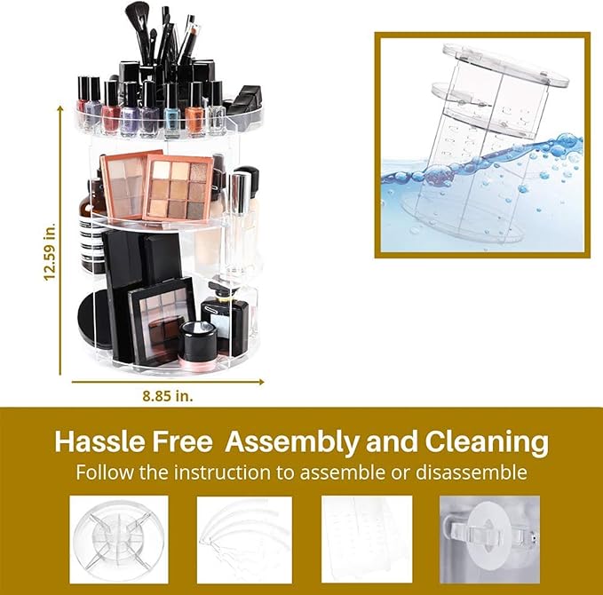 SUNFICON Rotating Makeup Organizer 360 Rotation Cosmetic Storage Holder Crystal Clear Acrylic Makeup Turntable Spin Display Stand Bathroom Bedroom Countertop Vanity Dressing Table Gift Girl Lady Women