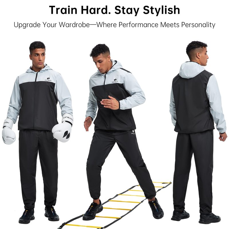 HOTSUIT Sauna Suit for Men Weight Loss Sweat Suits Gym Workout Exercise Sauna Jacket Pant Full Body, White, XL