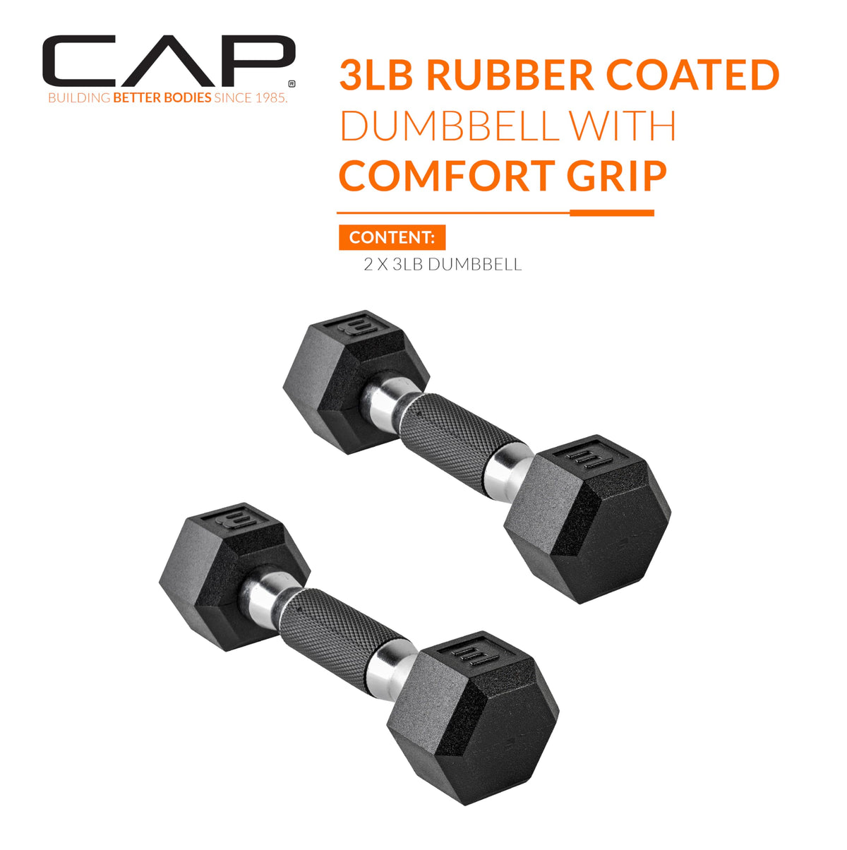 CAP 100 LB Rubber Coated Hex Dumbbell Weight, Rubber Free Weights for Home Gym Strength Training, Comfort Grip Handle, Pair