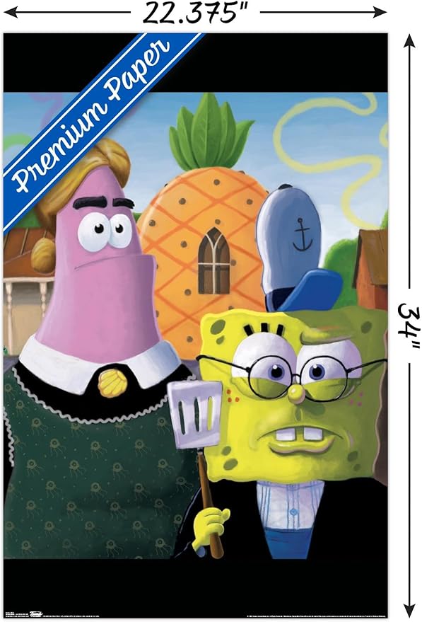 Trends International Nickelodeon Spongebob - American Gothic Wall Poster, 22.375" x 34", Premium Poster & Mount Bundle
