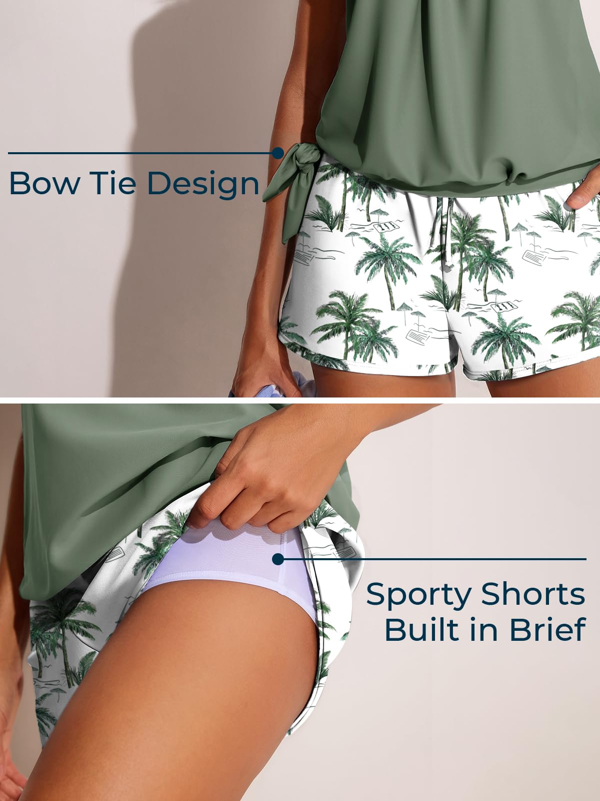 Summer Mae Blouson Women’s Tankini Swimsuits with Shorts Tummy Control Bathing Suits Side Pockets Green Shadow Large 2026