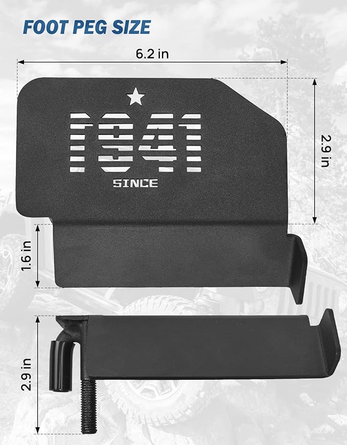 JOYTUTUS Upgraded 120° Wrangler Foot Pegs Compatible with Wrangler JK JL Gladiator JT 2007 to 2026, Exterior Door Hinge Foot Rest Pedals (1941 Pattern)
