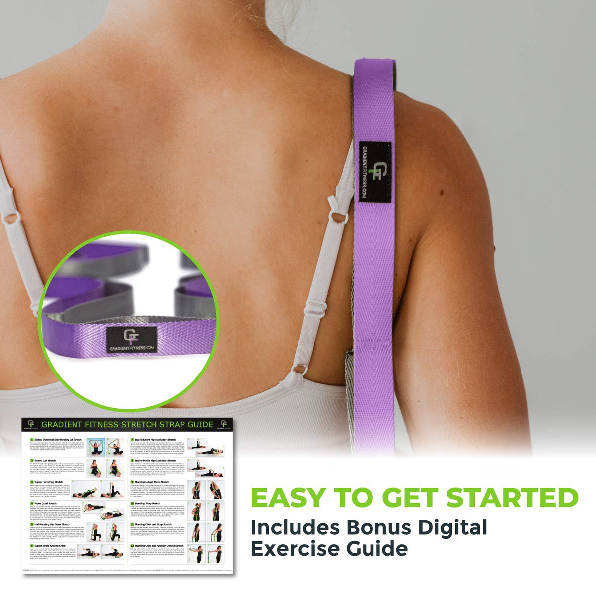 Gradient Fitness Stretching Strap for Physical Therapy, 12 Multi-Loop Stretch Strap 1" W x 8' L, Neoprene Handles, Physical Therapy Equipment, Yoga Straps for Stretching, Leg Stretcher (Purple)