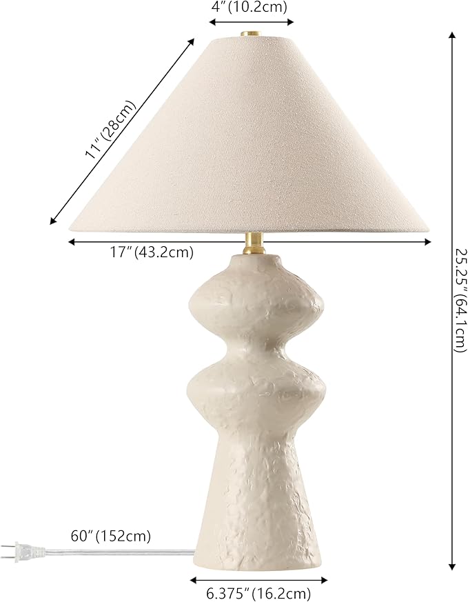 SAFAVIEH Lighting Collection Keira White & Oatmeal 25-inch Ceramic Table Lamp for Bedroom, Living Room, Home Office, Desk, Nightstand (LED Bulb Included)