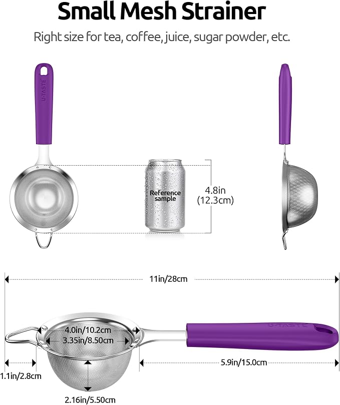 U-Taste Small Fine Mesh Strainer: 18/8 Stainless Steel 3.35in 30 Mesh Kitchen