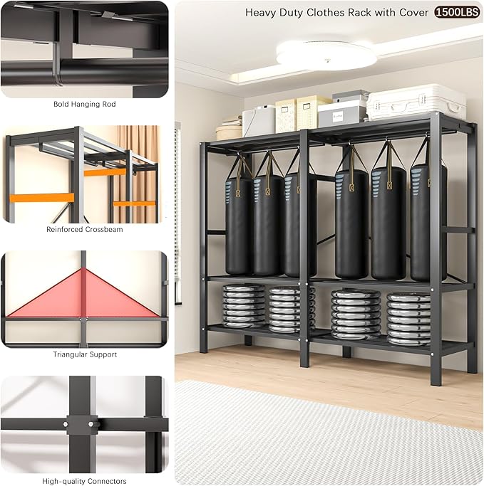 Foldable Portable Armoire Wardrobe Closet for Hanging Clothes Rack, Heavy Duty Covered Clothes Rack with Cover(HARDBOARD Magnetic), Closet Garment Rack for Bedroom Storage (KT Off-white, 66.14in)