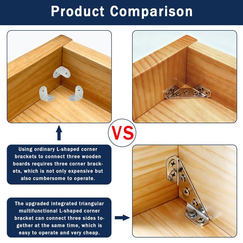 22-Pack Stainless Steel L Bracket with 120 Pieces Self-Tapping Screws, Universal Triangular Support Corner Bracket for Wood Furniture, L Brackets for Shelves, Drawers, Cabinets, Tables, and Chairs