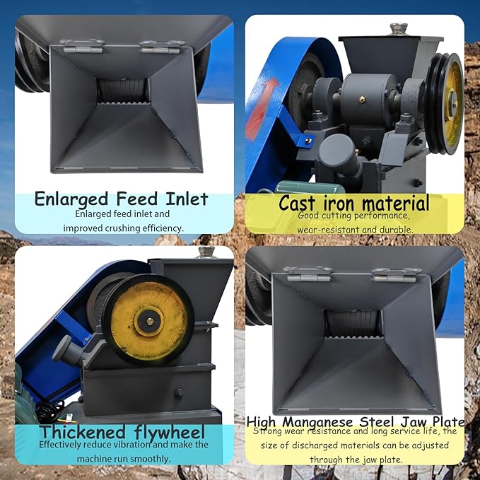 Banfluxion Rock Crusher 220V Mini Jaw Crusher Can Crusher Steel Stone Grinder Industrial Shredder Rock Crusher Machine 2.2KW Ore Coal Stone Crushing Machine 100x60 mm