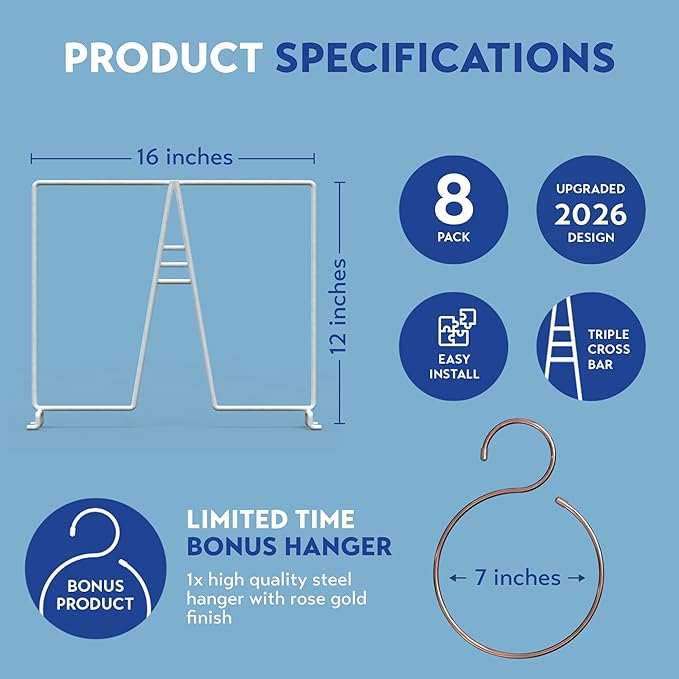 Tall Wire Shelf Dividers for Closet Organization – 4 Pack for 16 Inch Wire Shelves Only - Measure Before You Buy - Sturdy and Easy Set-Up with Bonus Rose Gold Hanger