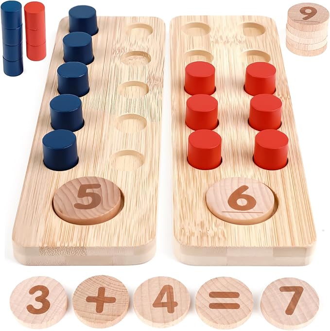 DINORUN Montessori Toys for 3 4 5 Year Old Boy Girl Birthday Gifts - Counting Peg Board for Kids 3-5-7 - Wooden Learning Math and Numbers Manipulatives Materials for Preschool Teacher Classroom
