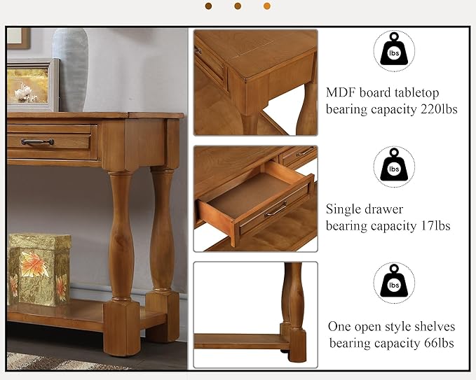 LKTART Solid Wood Console Table for Entryway,Long Sofa Table with 3 Drawers for Hallway,Foyer,Entry,Easy Assembled (63" Brown)