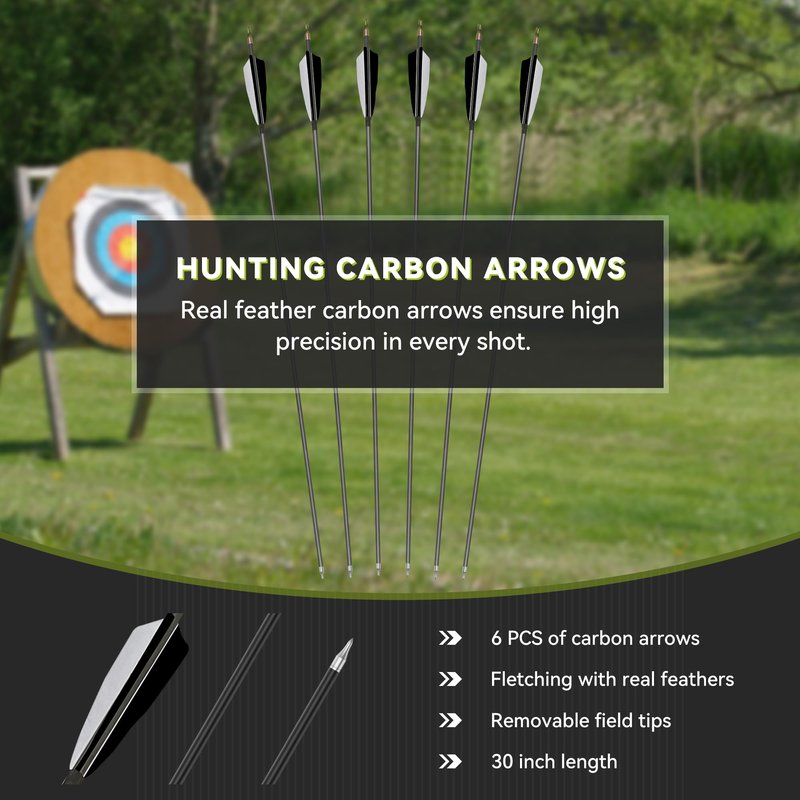 Black Hunter Recurve Bow and Arrow Set, GLURAK 60'' Wooden Takedown Recurve Bows Package, Archery Bow Kit for Target Practice and Hunting, Right Hand, 30LB