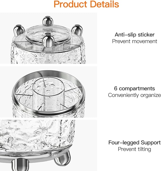 Makeup Brush Holder with Lid, 360° Rotating Cosmetic Tools Organizer with Cover, Dustproof Spinning Makeup Brush Organizer for Vanity, Ideal Gift for Girlfriend Wife Friends (Clear)