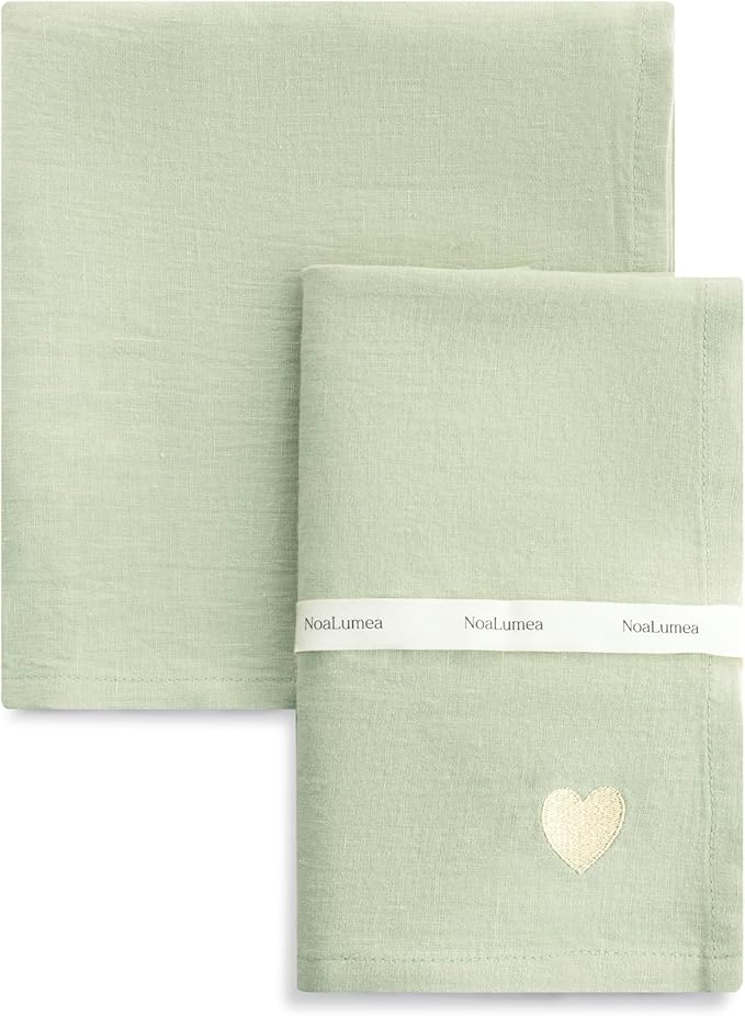 100% Linen Napkins Set of 4 -Sage Green Cloth Dinner Napkins, Embroidered, Washable and Reusable, Elegant Table Decor for Summer Dining, Wedding & Special Occasions, 17.7 x 17.7 Inch