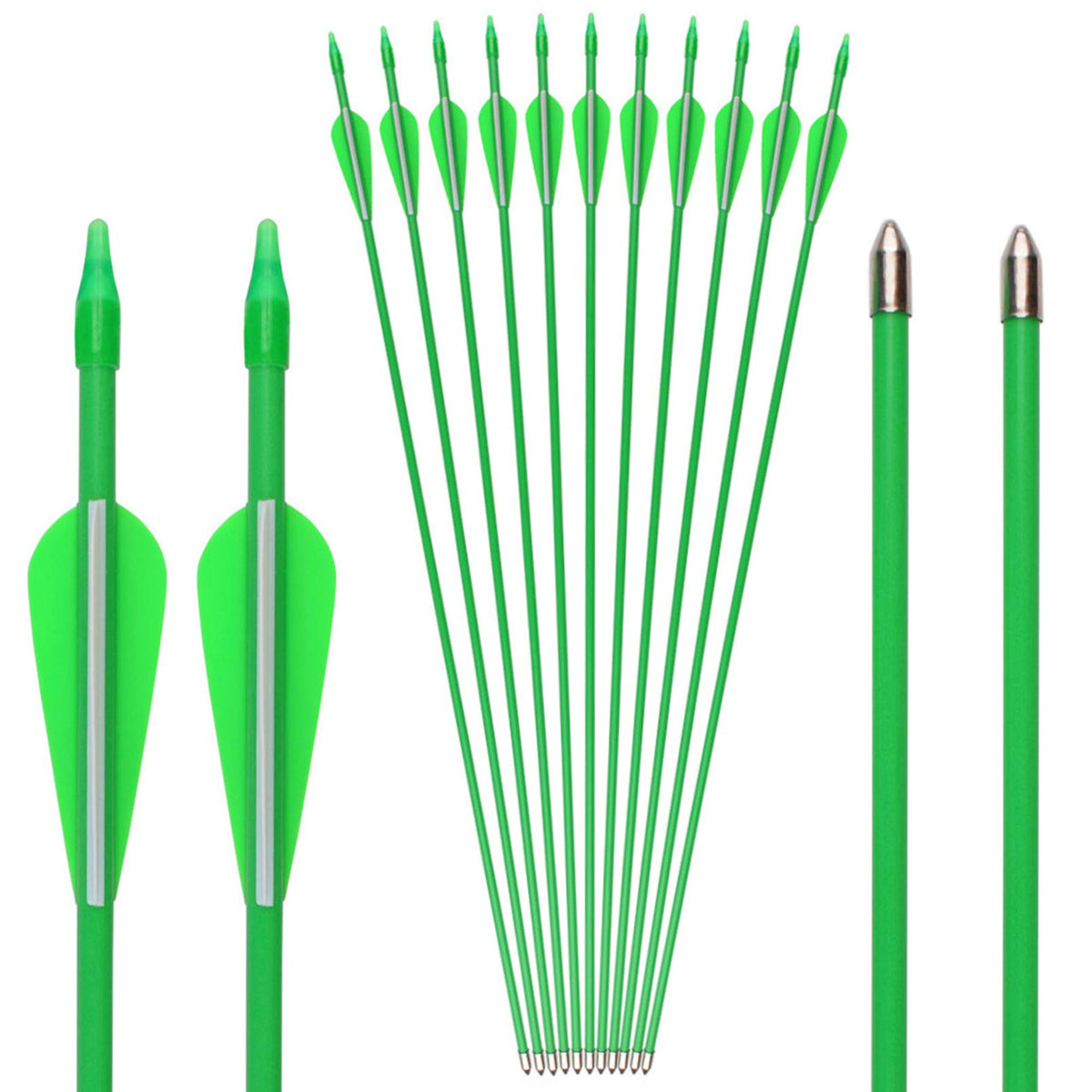 GPP 12 PK 28 Fiberglass Archery Target Arrows - Practice Arrow or Youth Arrow for Recurve Bow, Green