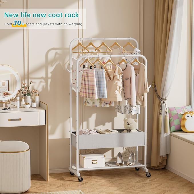 SINGAYE Clothes Garment Coat Rack Drying Clothing Racks Metal Freestanding for Hanging Clothes Portable Closet for Laundry Bedroom White