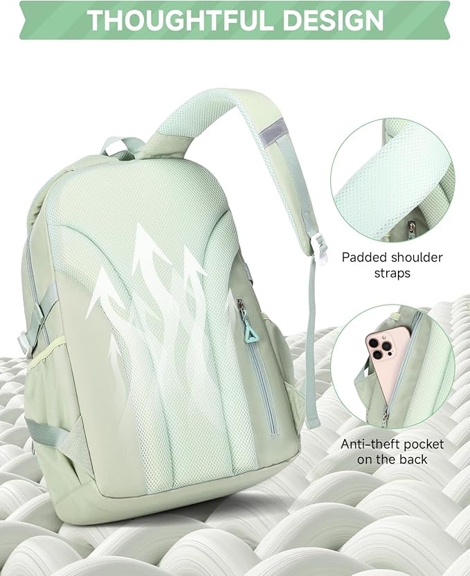 Girls Backpack with Lunch Box 3Pcs, Waterproof School Bag Set for Teen Elementary Middle School, Multi-Pocket Laptop Bookbag Lightweight, Green