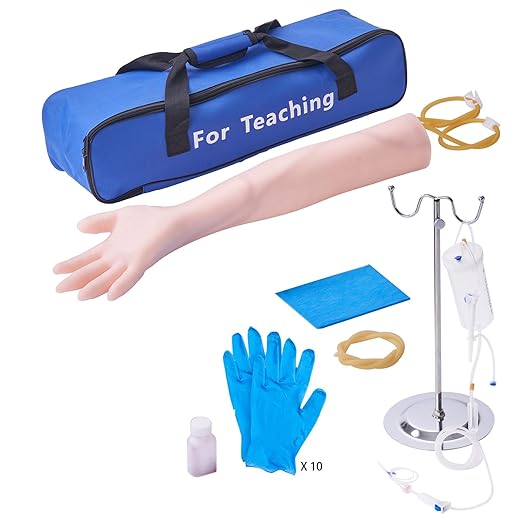 VEVOR 12 PCS Phlebotomy Practice Kit, IV Venipuncture Intravenous Training, High Simulation IV Practice Arm Kit with Carrying Bag, Practice and Perfect IV Skills, for Students Nurses and Professionals