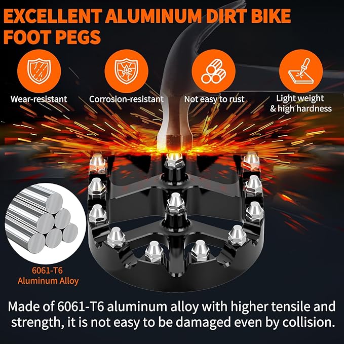 Nilight Motorcycle Foot Pegs Dirt Bike Footpegs Fit for Surron Light Bee X/S E Ride Pro SS CRF150F CRF230F CRF250F X160 X260 KDX200 XR125L XR150L Heavy Duty CNC Foot Rests Pegs Pedal w Springs, Black