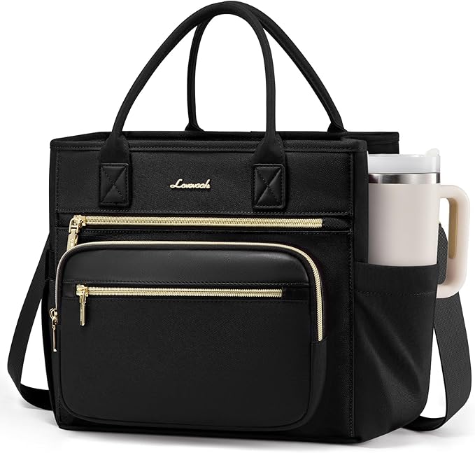 LOVEVOOK Insulated Lunch Bag Women,Wide Opening Adult Lunch Box Women,Leakproof Cooler Bag for Work Picnic Beach Family College,Lunch Teacher Tote Bag with Adjustable Shoulder Strap and Cup Holder